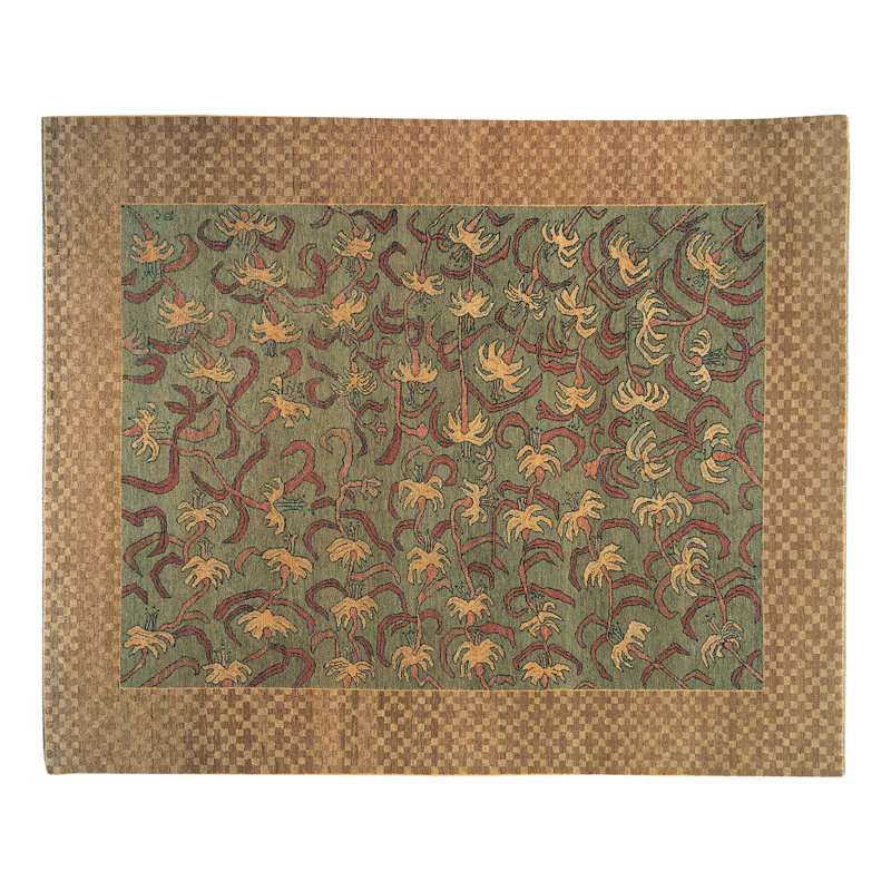Samarkand Wool Floral Area Rug in Brown/Green, Rectangle 9' x 12'