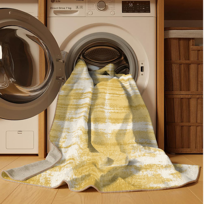 Tapis beige lavable à la machine, Rectangle 5 pi x 7 pi