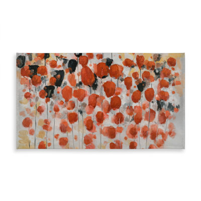 Abstract Gray Tablecloth - Red Dotted Flowers | Indoor/Outdoor