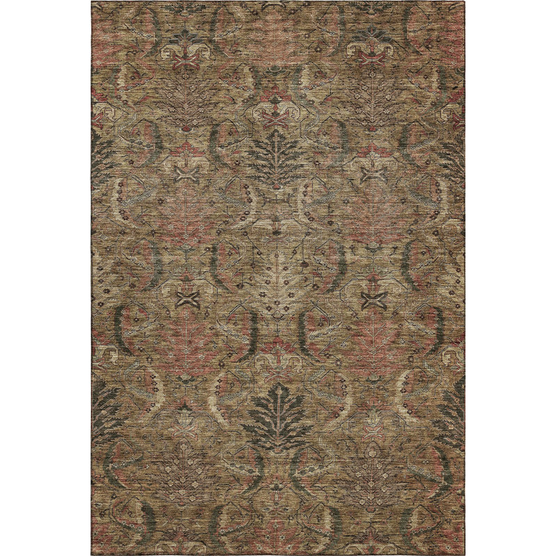 Premium Machine Washable Dahl AMF1082 Damask Rug, Rectangle 9' x 12'