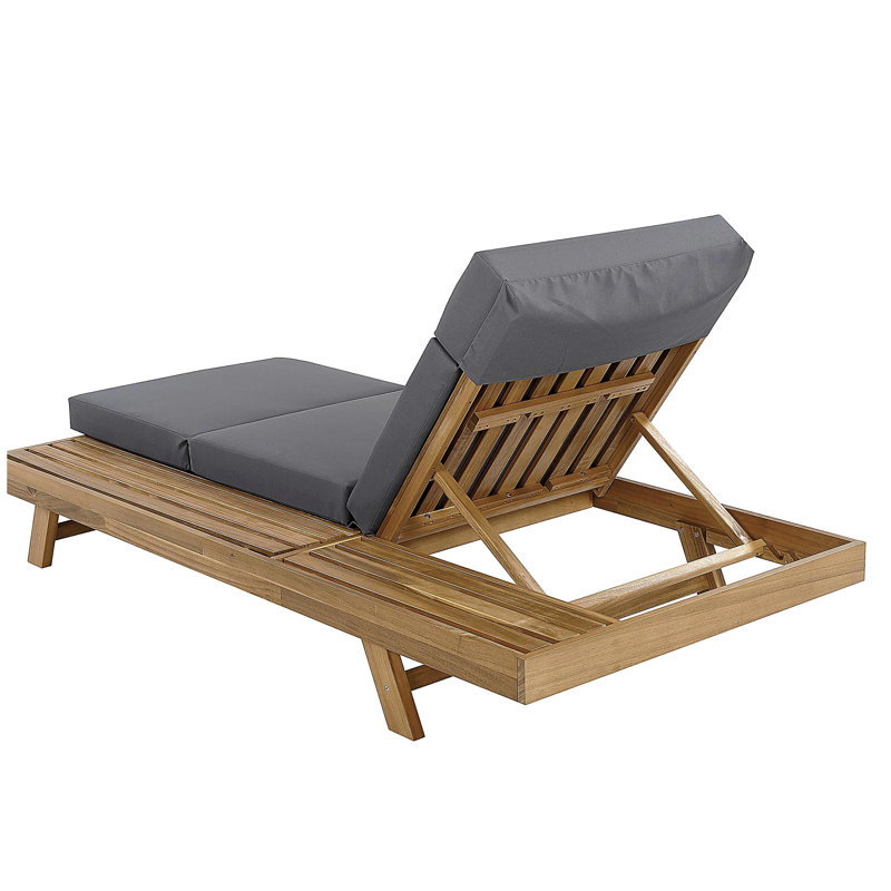 Lounge Chaise Set With Headrest, Space Available On One Side, Acacia Wood In light brown With Water-Resistant Lounge Cushions (Dark Grey & 3-Fold & 4 Inch) – Matching Cream/Beige Version Available