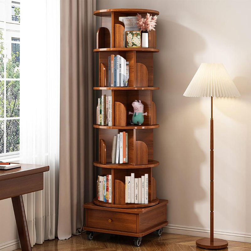Vintage 6-Tier Rotating Bookshelf, Spinning Bookshelf Tower For Kids Adults