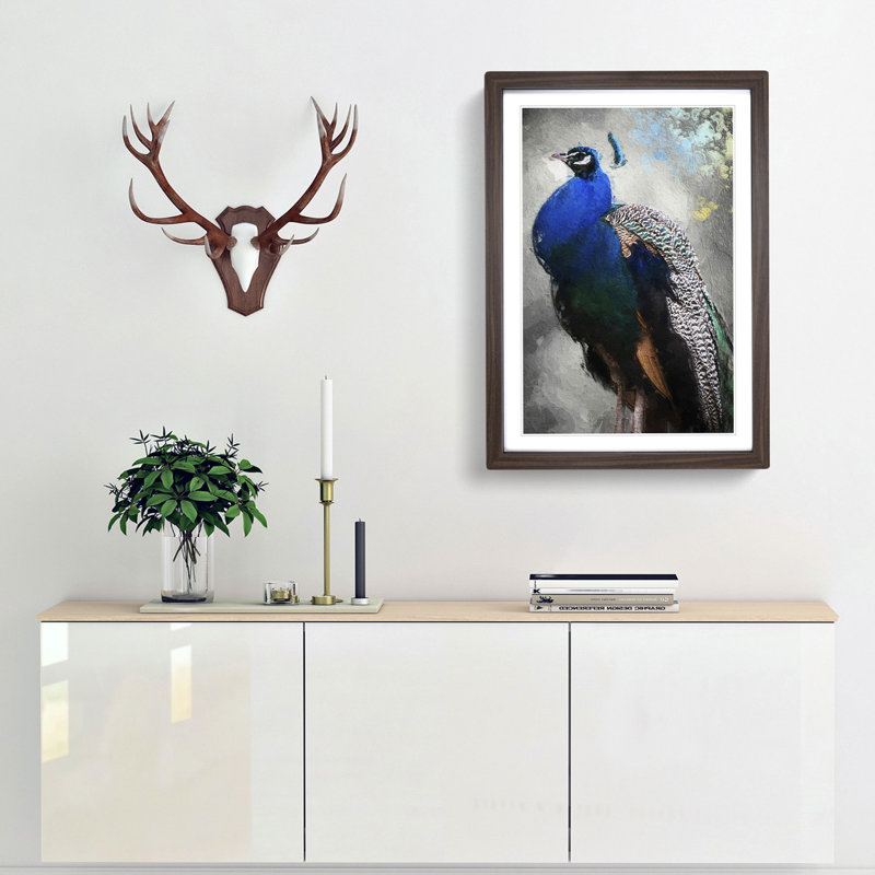 Gorgeous Peacock Bird - Picture Frame Painting Print, Walnut Framed, 48cm H x 36cm W x 2cm D