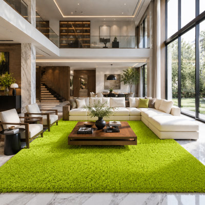 Grands tapis à poil long vert gazon 5 x 7 pi pour la décoration de salon de chambre à coucher pour un tapis à poils doux et pelucheux pour plancher intérieur, un tapis esthétique pour la décoration intérieure