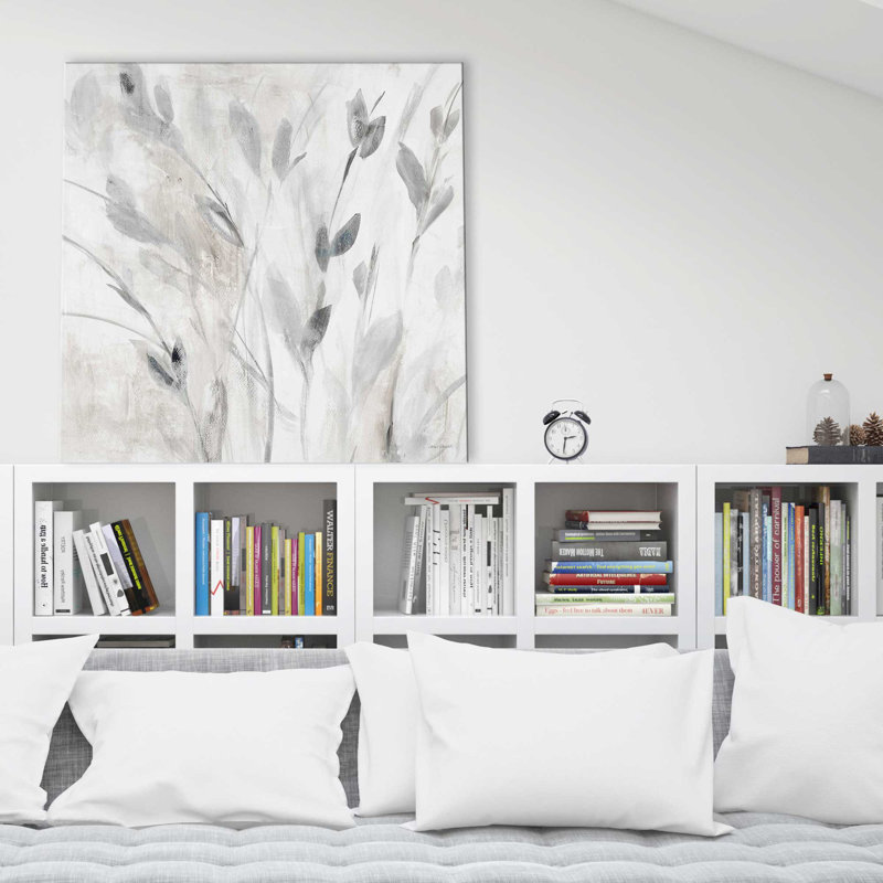 "Grey Misty Leaves Square I (Square)" par Lanie Loreth, Toile tendue, H 36 po x l 36 po, Sans cadre