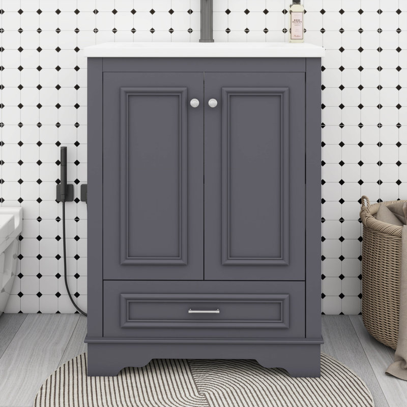 Meuble-lavabo autoportant moderne élégant avec lavabo en céramique 24 po Elegant, Bleu gris