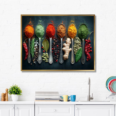 Orange And Green Colorful Spices - Spices Framed Canvas Print, Orange Kitchen Wall Art