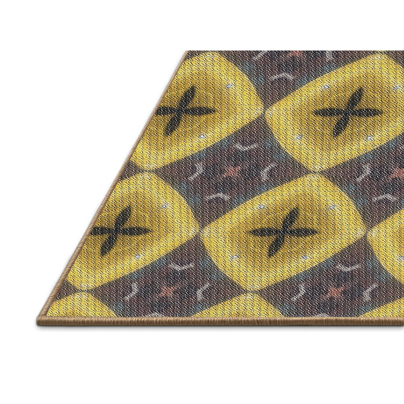 Tapis jaune/brun/gris à motifs Horasan, Rectangle 3 pi x 5 pi
