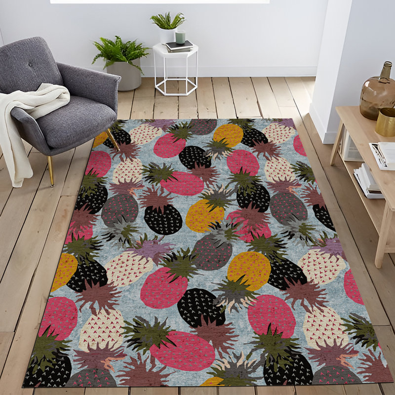 Multi-Colored Pineapple Patterned Modern Decorative Rug, Rectangle 4'11.06" x 7'6.55"