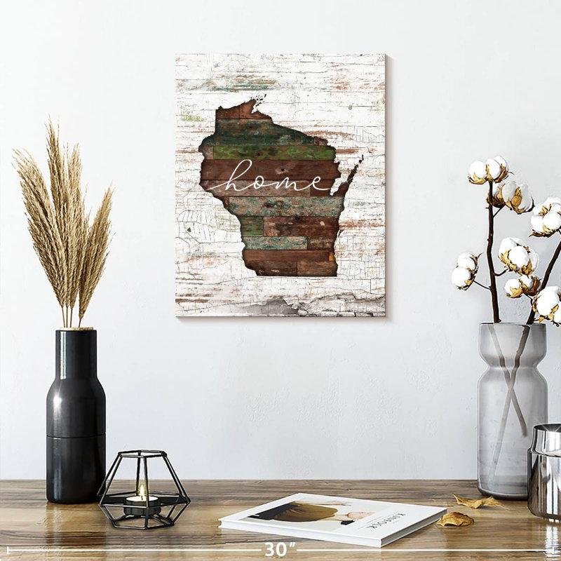 «Wisconsin Home Map» sur impression sur toile, H 15 po x l 12 po x P 1,25 po