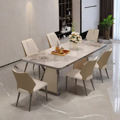 Modern Simple Family Dining Table Sets 6 - Person Double Pedestal Dining Set