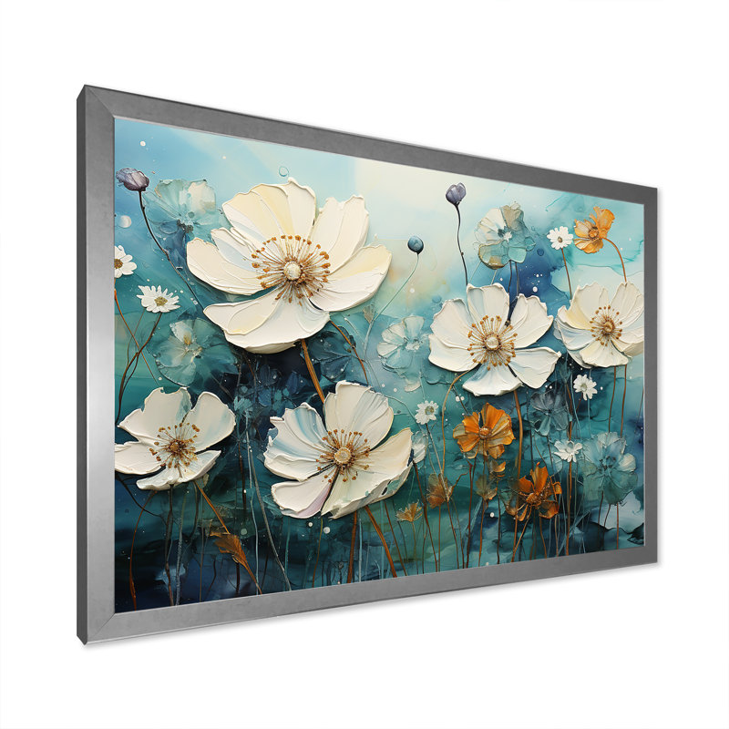 «Misty Flower Meadows» sur toile, Cadre simple argenté, H 34 po x l 44 po x P 1,5 po