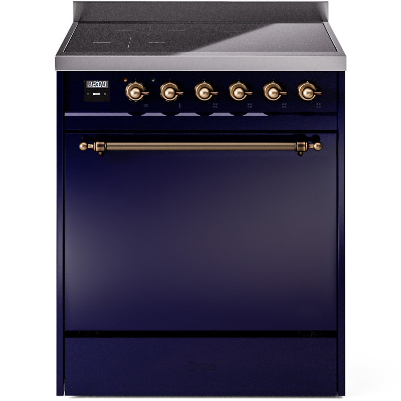 Cuisinière à induction 30 pouces avec 4 éléments à induction (porte pleine) ILVE Nostalgie II Series, Bleu minuit / bronze