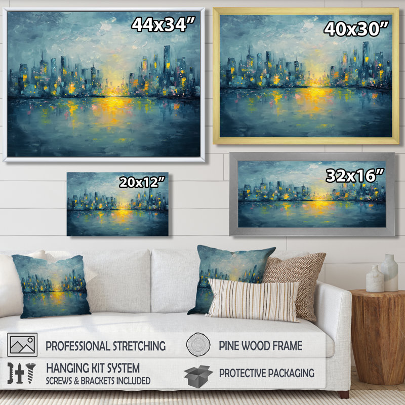 «Urban Pulse Of Dreaming Cityscape I», reproduction d'art sur toile, Cadre simple, H 34 po x l 44 po, Noir