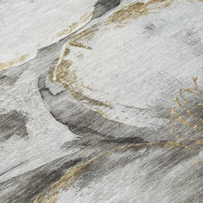 Tapis extérieur lavable floral gris argenté et beige 10 pi x 14 pi