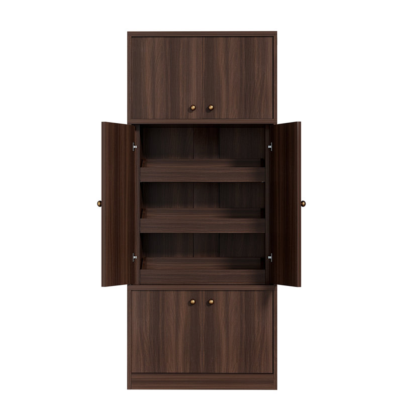 Armoire de rangement haute autoportante de 71 pouces de hauteur avec portes et tablettes, tablettes réglables, bois de qualité E1, noyer pour garde-manger, armoires de garde-manger