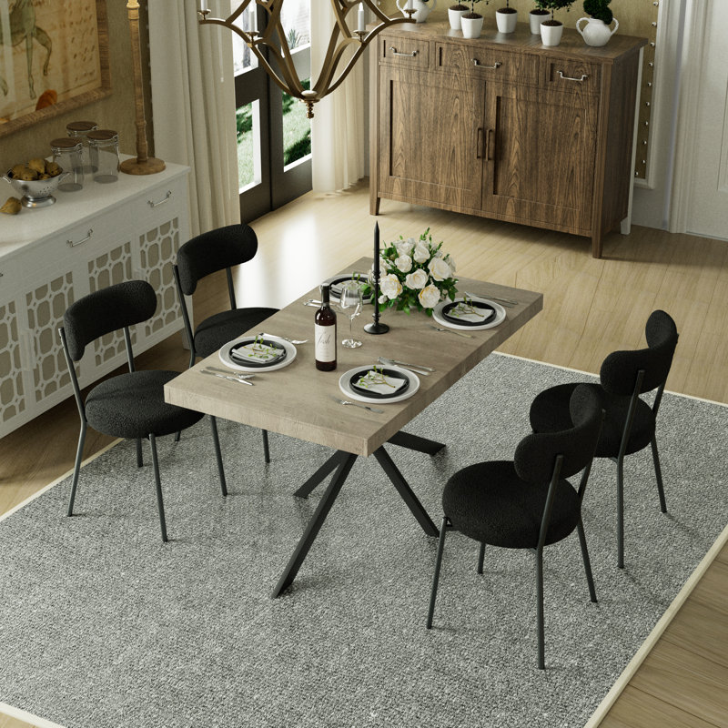 Table de salle à manger rectangulaire extensible de 55,11 po à 70,86 po avec 4 chaises, 5, Noir, noir, noir, noir