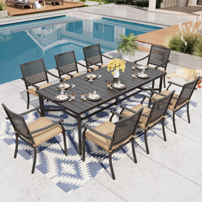 82.6'' D Rectangular 8-Person Steel Dining Set with Stackable Chairs 