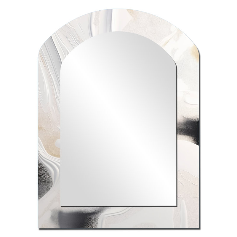 Blanc et or ondulations de pierre - miroir mural en marbre, miroir décoratif asymétrique blanc, impression d'art en métal