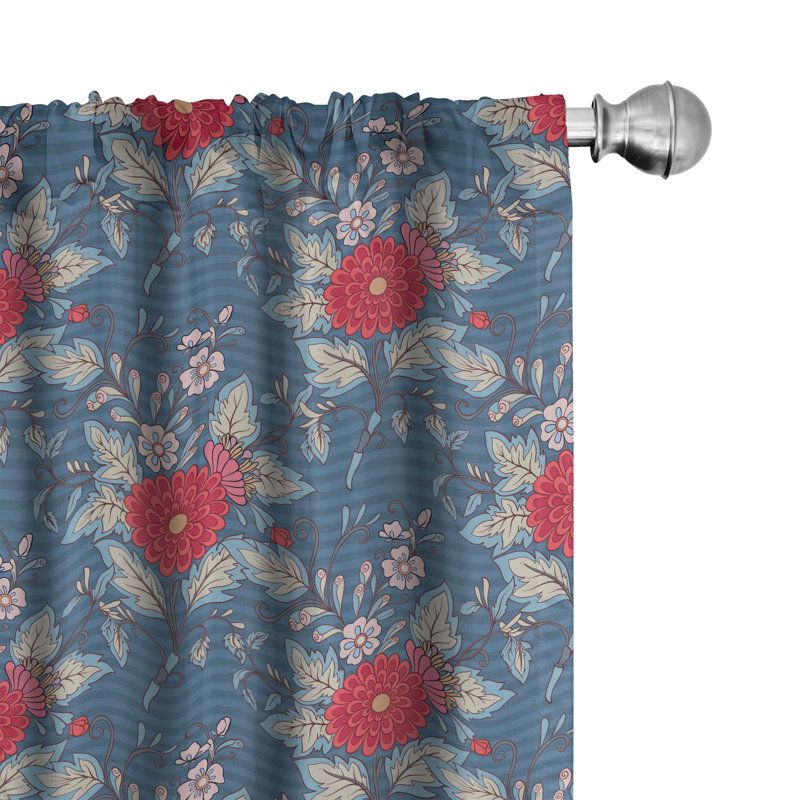 Rideaux 4 panneaux East Urban Home Renaissance, croissance antique rococo bleu foncé 69893, L 56 po x L 63 po