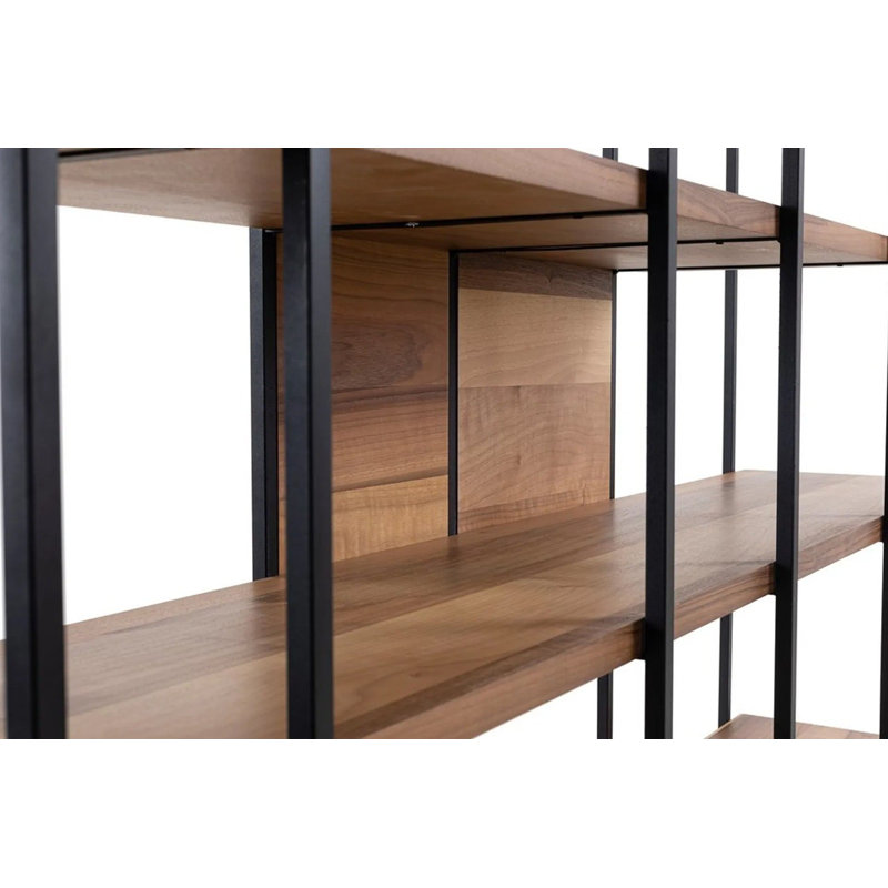 Modern Industrial Bookshelf, Walnut Color, 66.9 x 70.9 x 13.8 inches | 100% Melamine Coated Chipboard with Sturdy Metal Legs | 33 lbs Bearing Capacity | Stylish Storage Solution for Home & Office