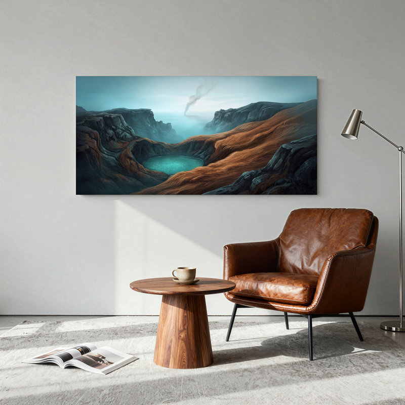 Orange and Blue Volcanic Crater Lake Canvas Wall Art, 46“W x 24”H