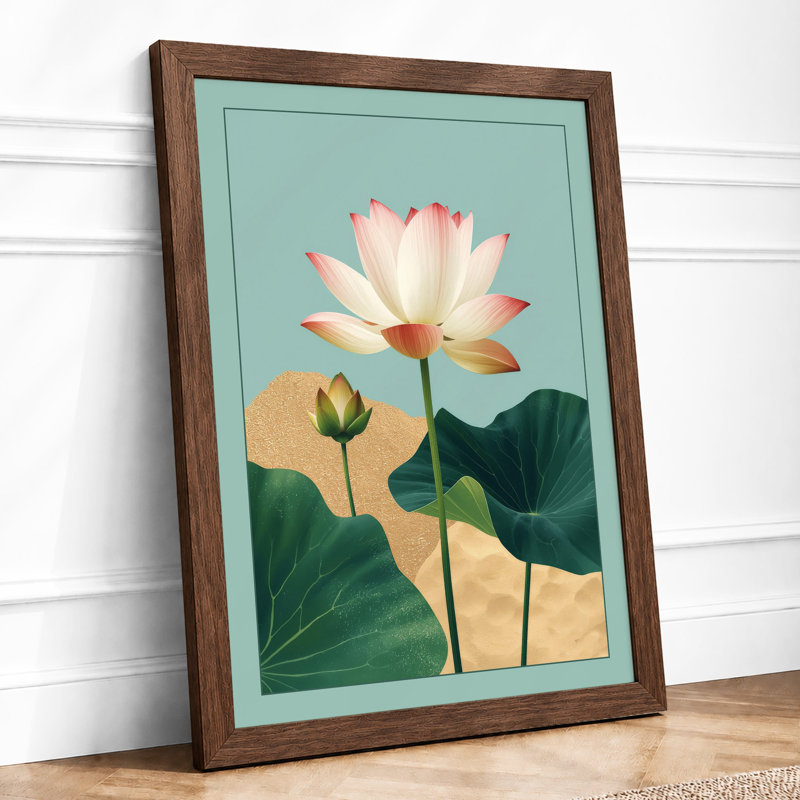 Lotus in Bloom Botanical - Framed Print, A1 - 84.1 x 59.4 cm, Walnut