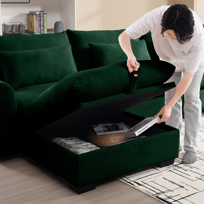 2 places avec rangement - Velours côtelé confortable pour le salon, Vert