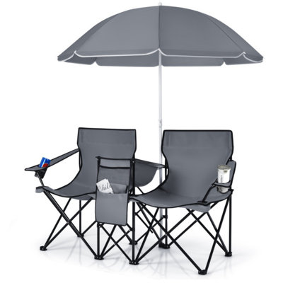 Portable Folding Picnic Double Chair With Removable Umbrella by Arlmont & Co.