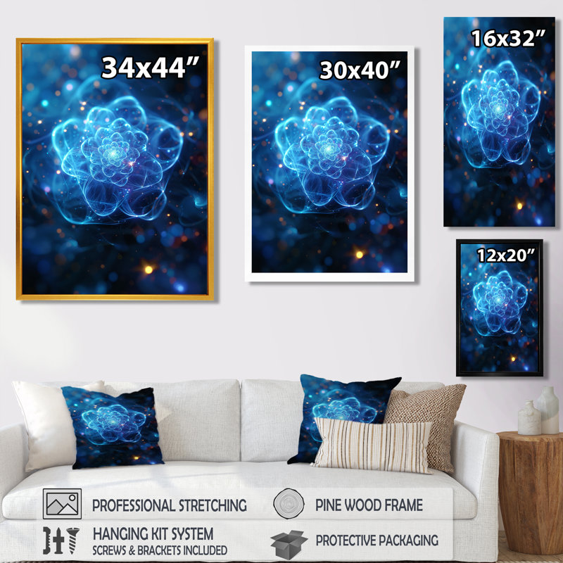 «Morning Magic Cosmic Flower - Botanicals», art mural, Toile avec cadre flottant brun, H 40 po x l 30 po x P 1,5 po