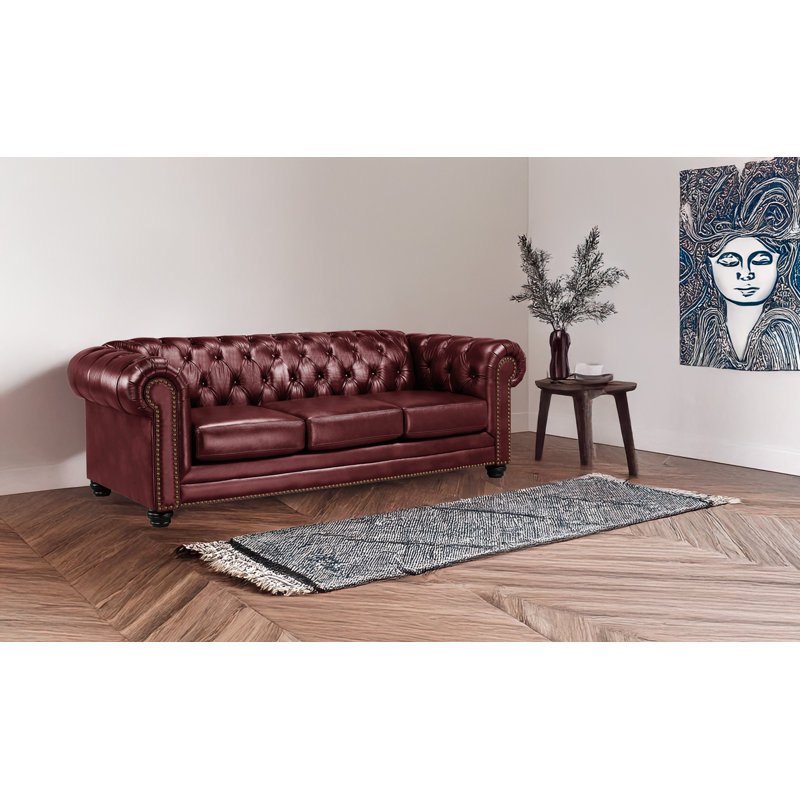 Canapé Chesterfield Ornellas, Cuir cerise assorti