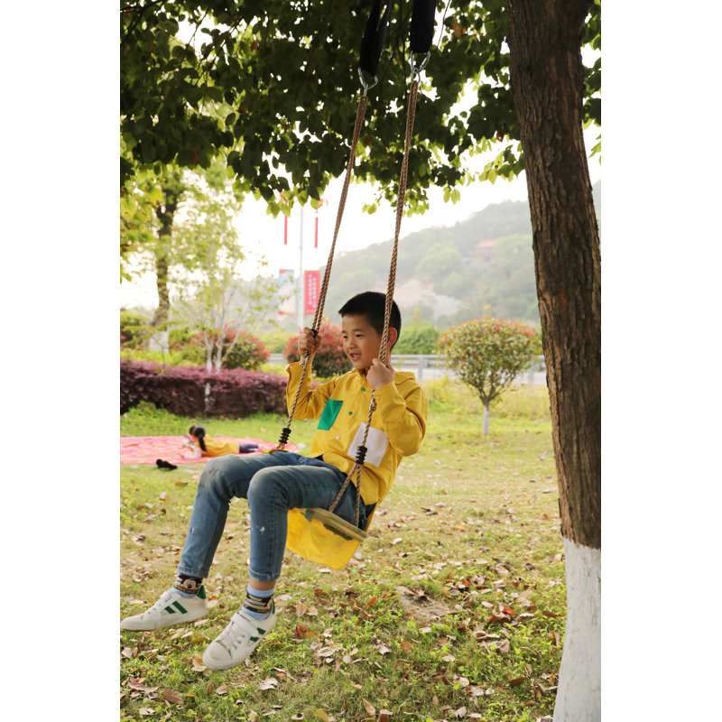 Natural Wood Outdoor Tree Swing with Adjustable Ropes