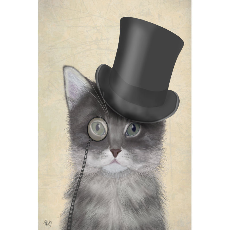 Chat, gris avec chapeau haut de forme, H 36 po x l 24 po x P 1 po