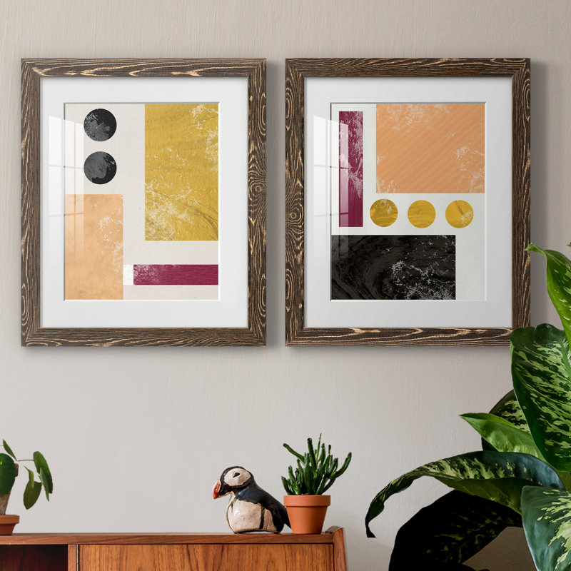 Essie Abstract I - Ensemble de 2 reproductions d'art, H 24 po x l 36 po x P 1,5 po, Papier, cadre noyer, Blanc