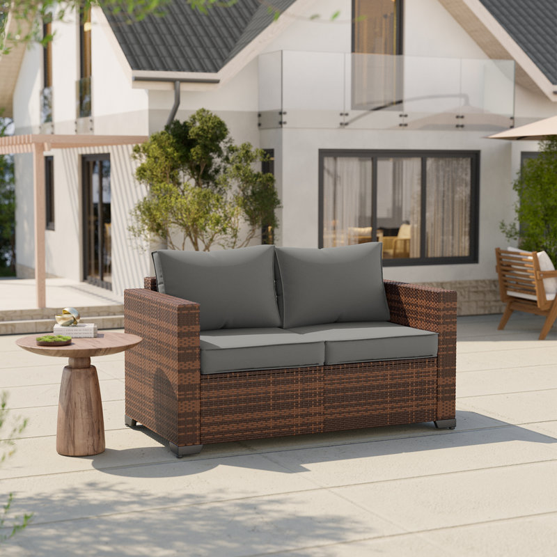 Stylish Wicker Outdoor Patio Loveseat, Grey