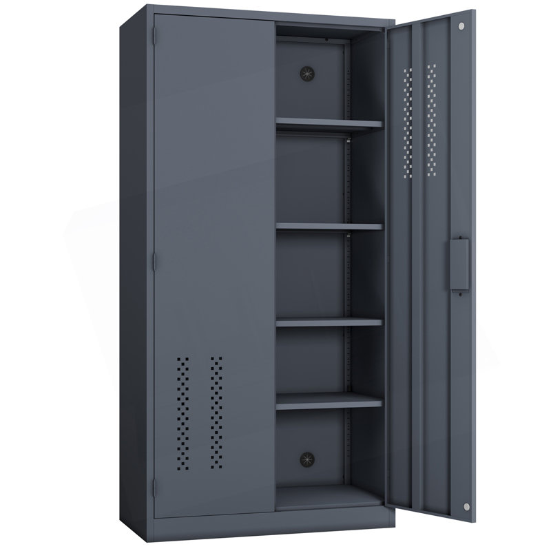 Armoire de rangement en métal avec 2 portes et 4 tablettes réglables