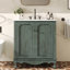Meuble-lavabo de salle de bain rétro 30 po avec lavabo rectangulaire en céramique, meuble-lavabo avec poignées antiques, meuble de rangement pour la salle de bain avec pieds en bois d'hévéa et tablettes réglables, bleu sarcelle antique (bleu-vert)