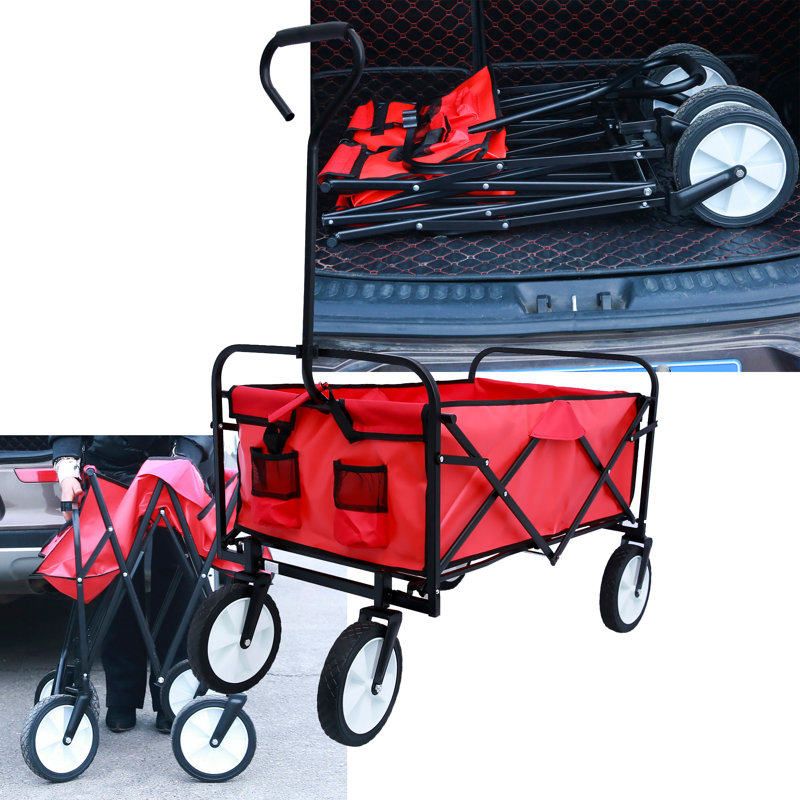 Chariot de magasinage pliable avec roulettes, H 46,46 po x l 40,55 po x P 21,26 po, Rouge