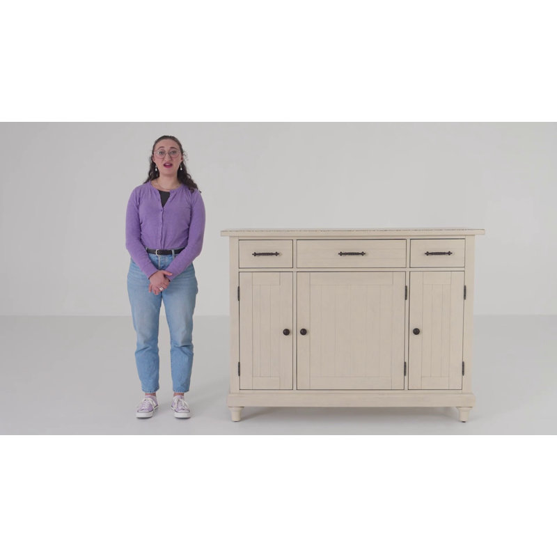 Aya French Country 56'' White Solid Wood Sideboard with Hand-Chiseled Grooves