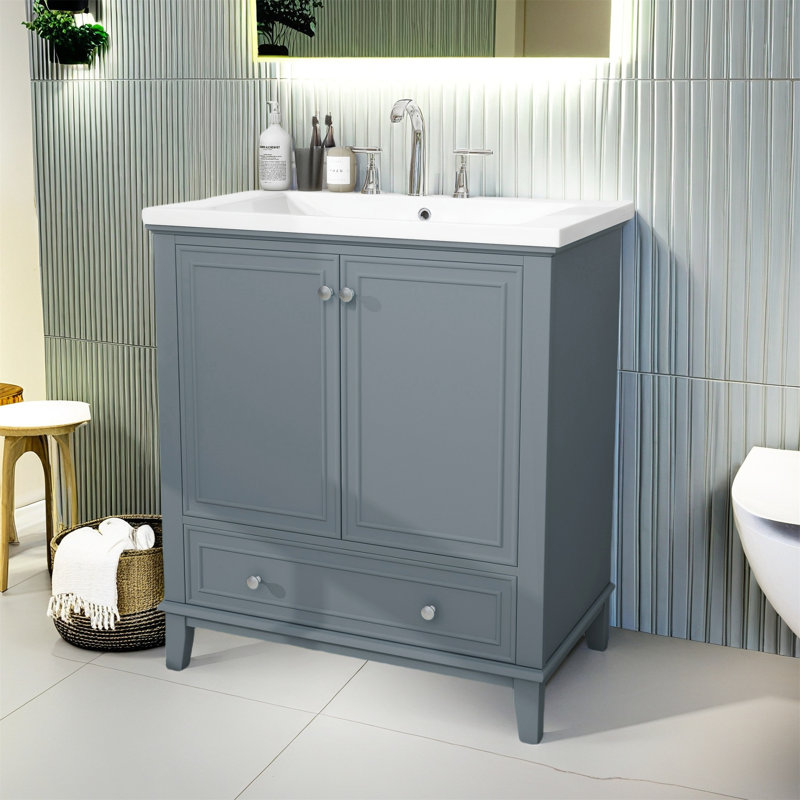 Meuble-lavabo multifonctionnel avec lavabo combiné - Armoire élégante avec cadre solide, panneau de fibres à densité moyenne durable et lavabo en céramique lisse pour des solutions de rangement élégantes