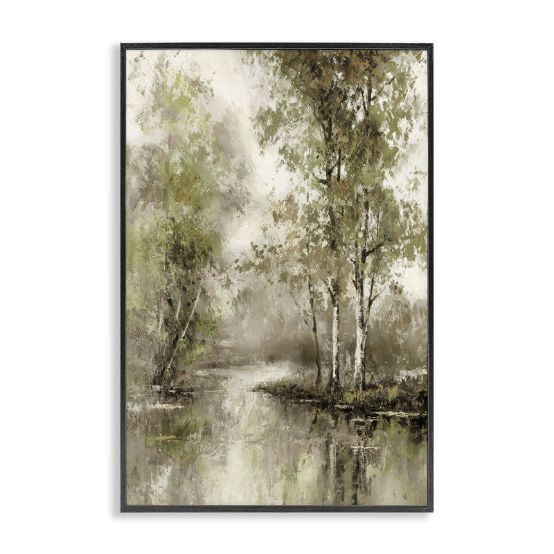 Impressionniste impressionniste dans une forêt printanière, design par T.C. Chiu, Giclée encadrée noir minuit
