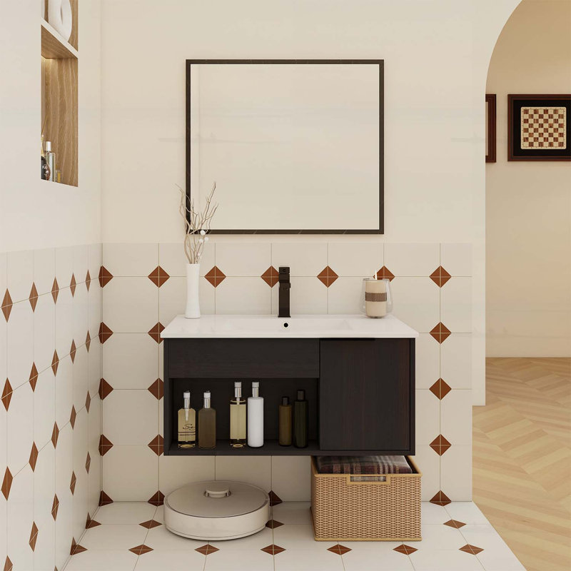 Wall-Mounted Bathroom Vanity with Ceramic Sink