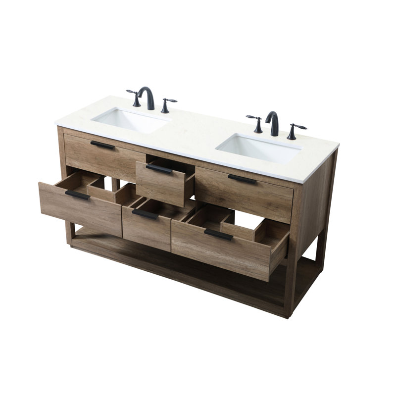 Ensemble de meuble-lavabo double 60 po Felicity, Chêne naturel