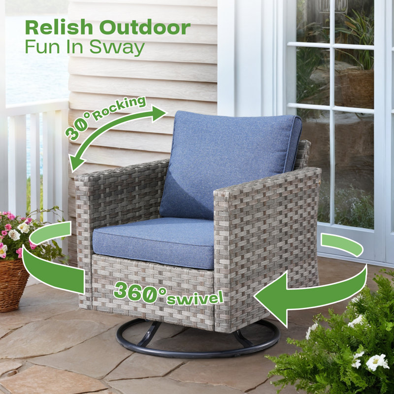 Baili Outdoor Patio Chair with Cushions (Set of 2), Denim Blue
