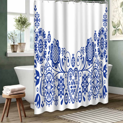 Rideau de douche bleu imperméable, rideaux de douche pour la salle de bain avec 12 crochets