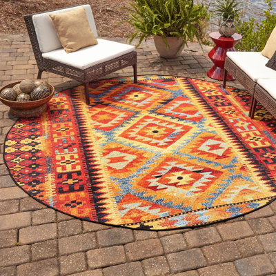 Tapis d'intérieur / extérieur en polypropylène tissé à la machine Lidio - rouge / jaune / bleu