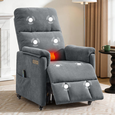 GEEYOO Recliner Chair, Electric Recliners with Heat and Massage, Small Recliner for Small Space, Recliner with USB Ports & Side Pockets