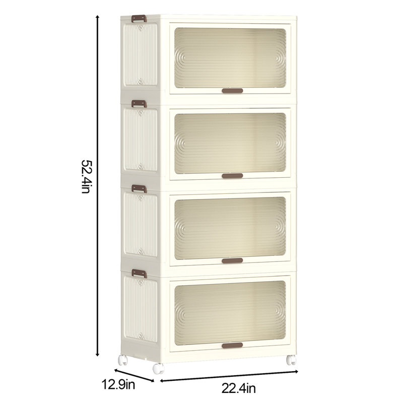 4 Tier Plastic Storage Bins With Lids 230QT, Stackable Storage Containers With Wheels, Folding Storage Boxes, Collapsible Storage Bins, Closet Organizers And Storage For Living Room,Office,Dorm