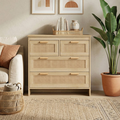 Allye Rustic 4 - Drawer Dresser with Wooden Base for Bedroom and Living Room