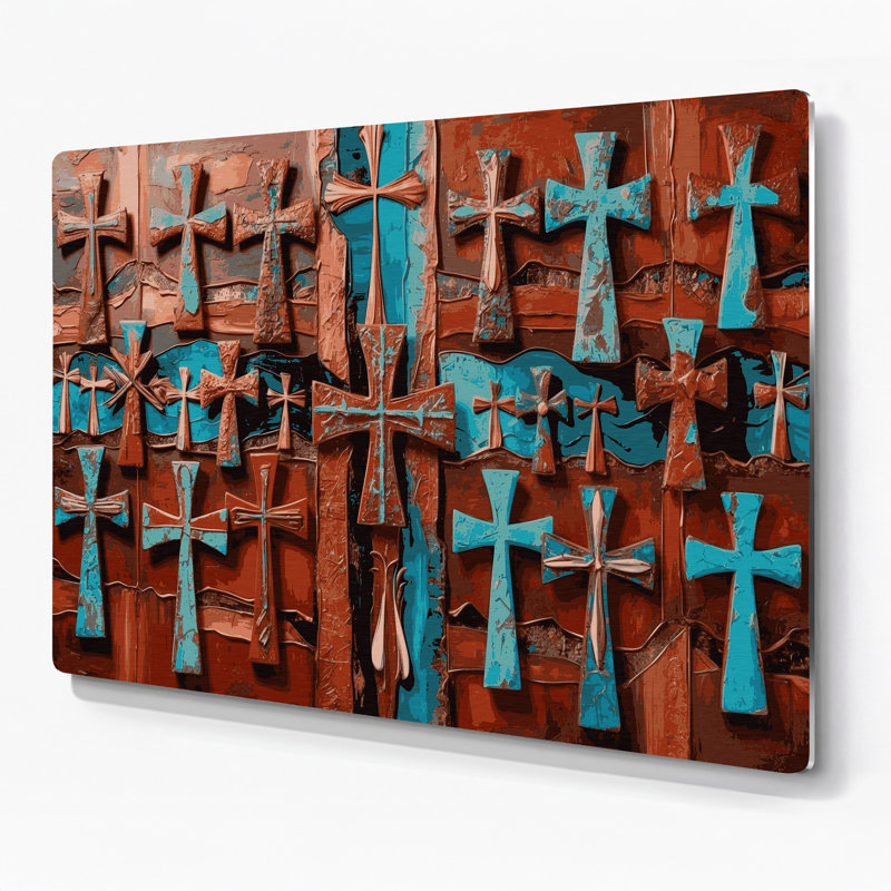 «Southwestern Patterns» Apache Crosses 201, art mural en métal brun, H 144 po x l 216 po x P 0,05 po